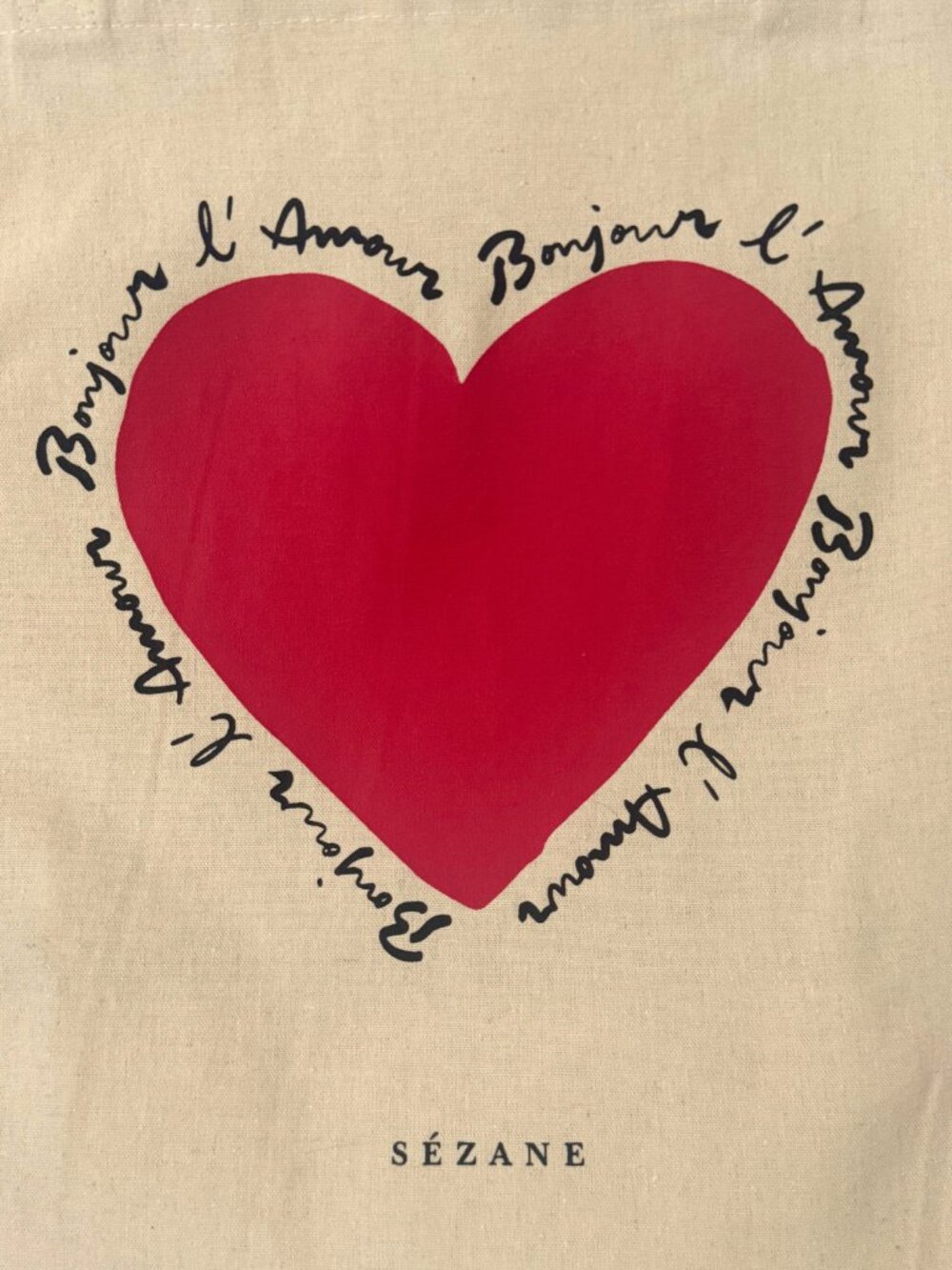 Sézane Bonjour l'Amour Heart Canvas Tote Bag Large Limited Edition NWOT - Picture 2 of 9